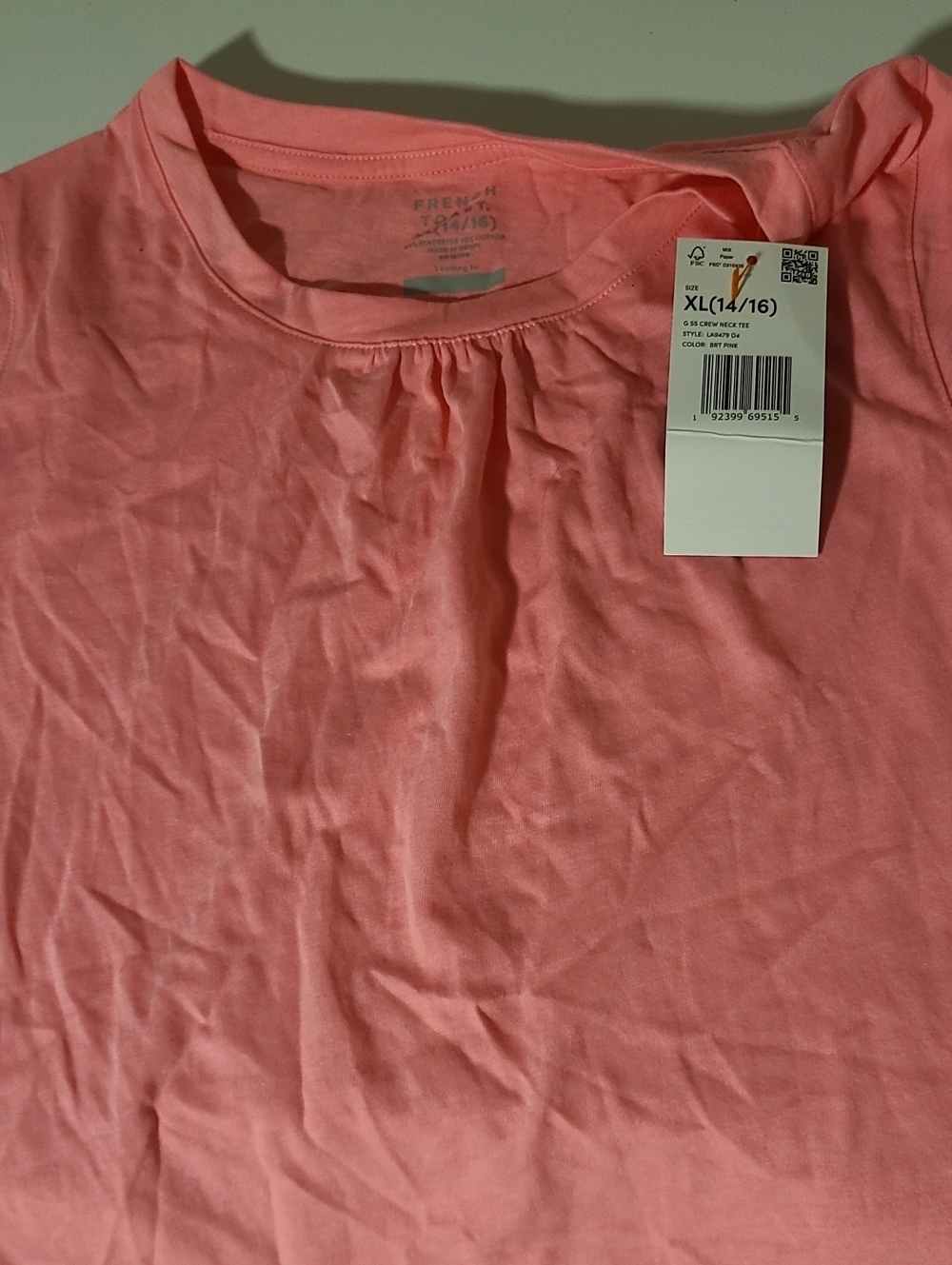 Girls' Pink Short Sleeve Tee with Gathered Neck